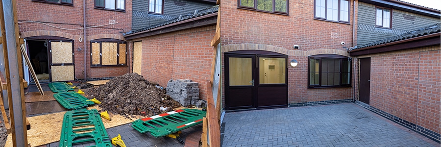before and after outside refurbishment of care home project 